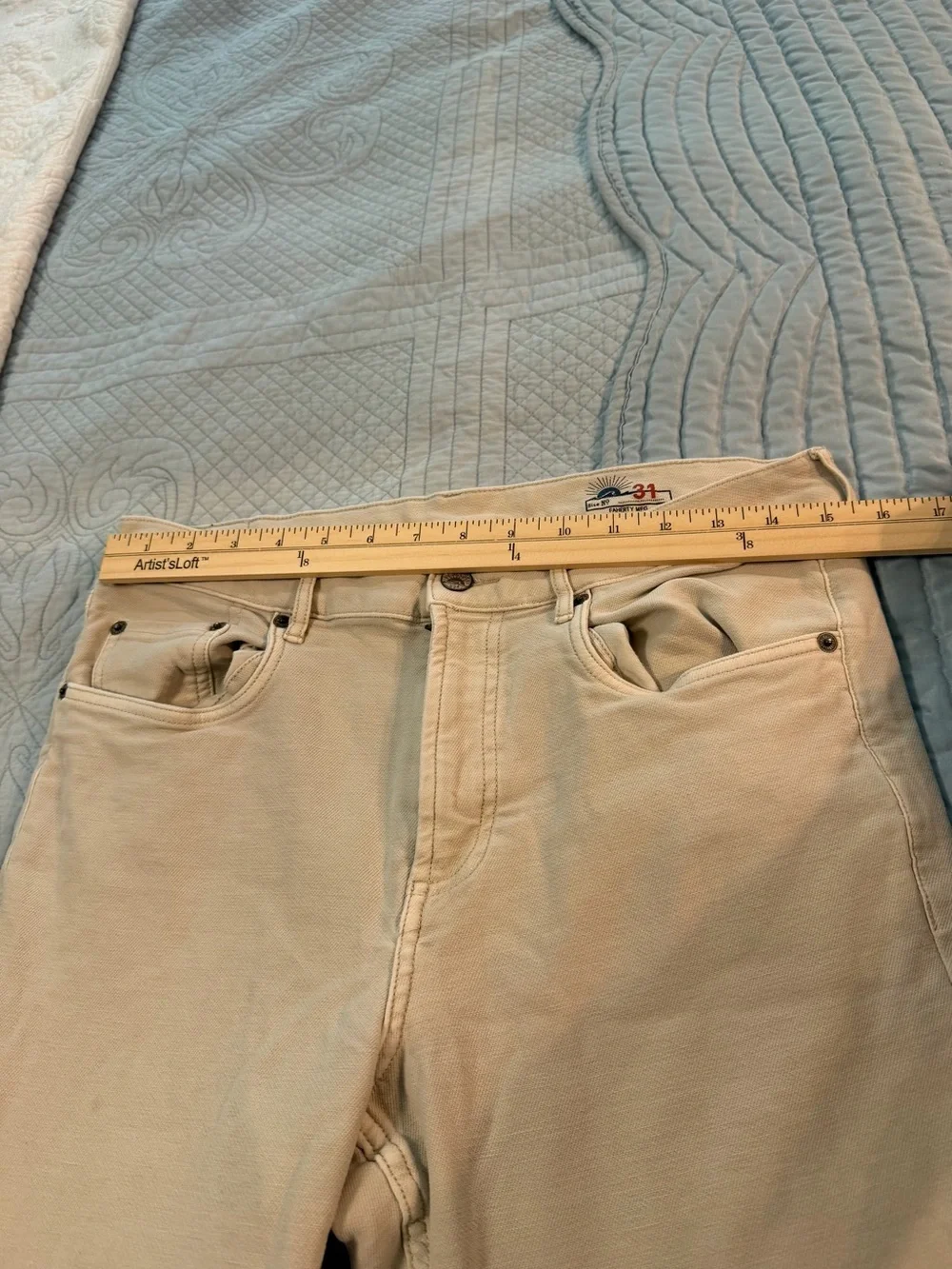 Faherty Men’s Ecru 5-Pocket Slim Straight Stretch Pants Size 31 Cream Jeans